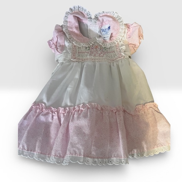 Polly Flinders Made in the USA smocked pink & white dress size 6-12 months - Picture 7 of 8